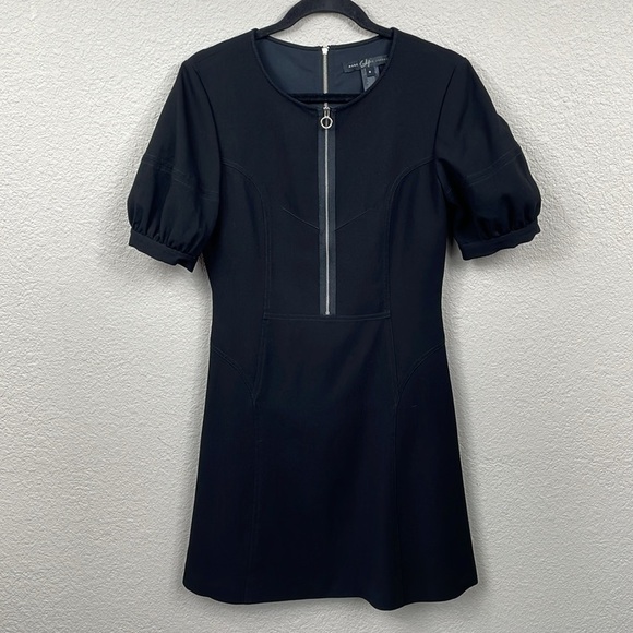 Marc by Marc Jacobs Irving Crepe Zip Front Mini Dress Black Puff Sleeve Sz 6 - Picture 5 of 15